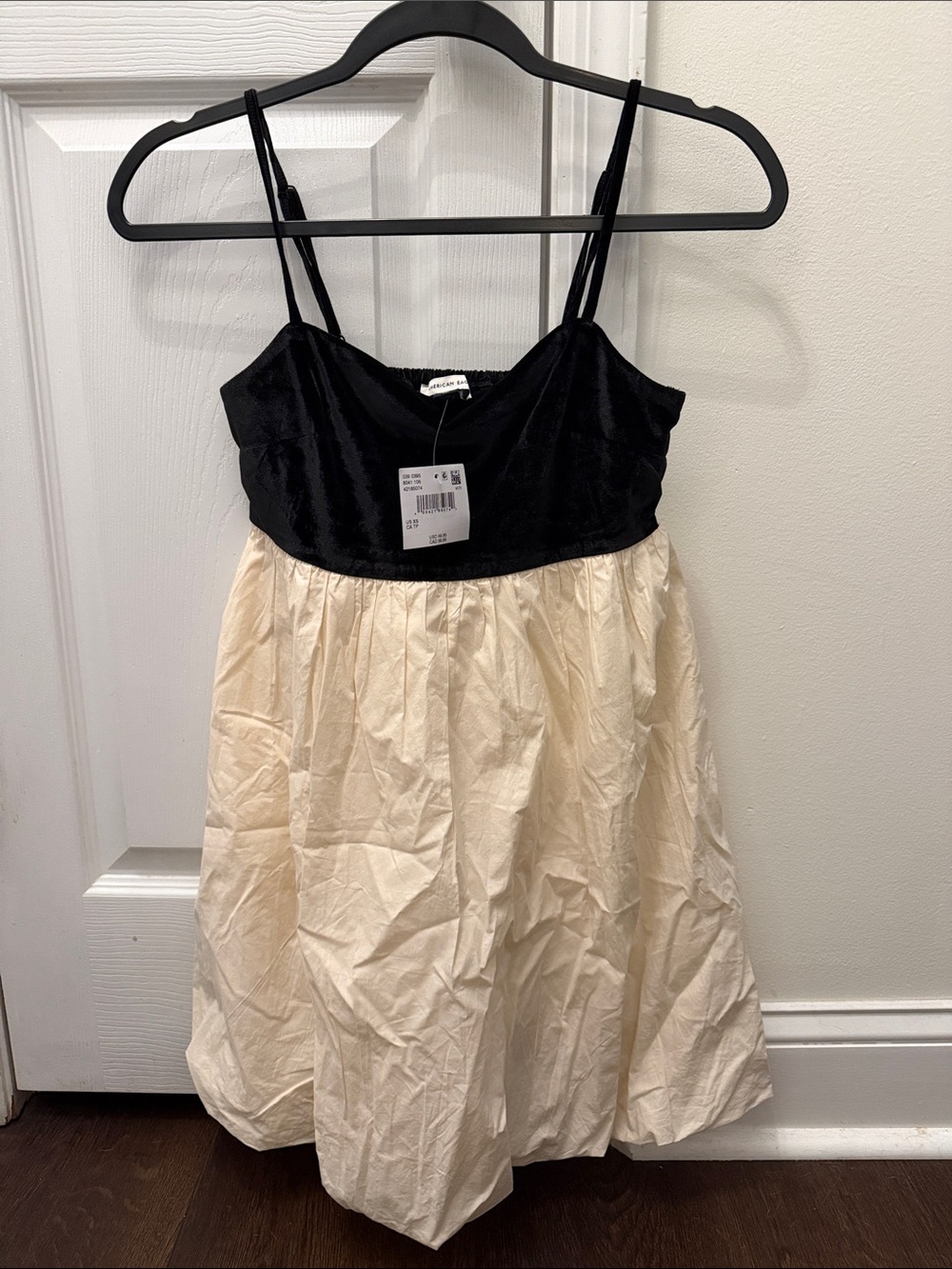 Women’s Black & Cream bubble Dress with Spaghetti Straps